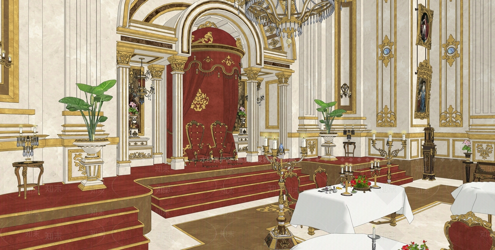 欧式宴会厅SU模型下载【ID:1153616847】