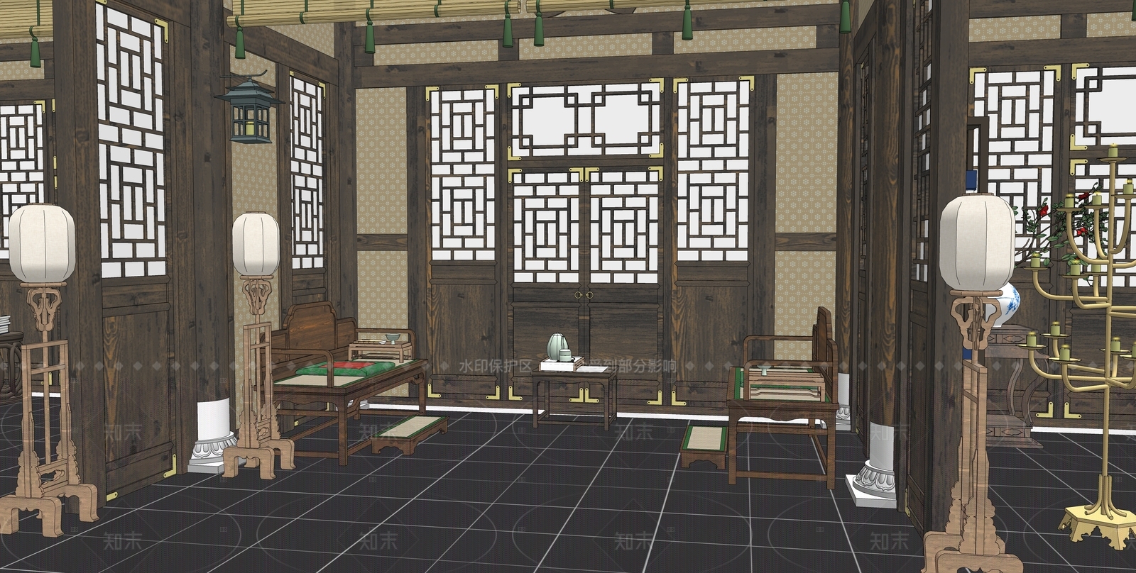 中式接待室SU模型下载【ID:1216039157】