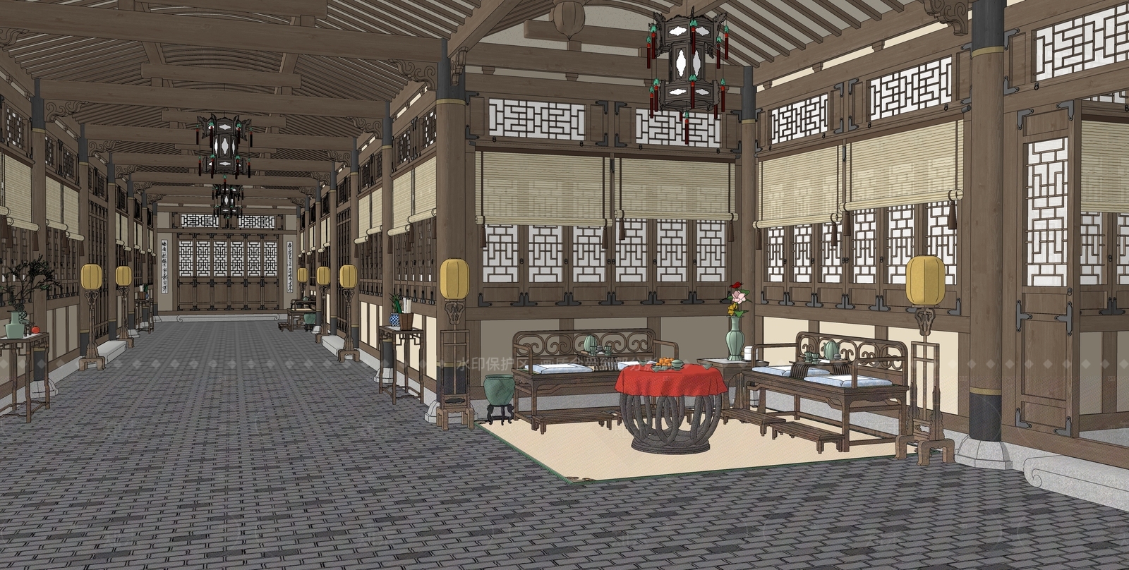 中式酒店玄关过道SU模型下载【ID:1153617557】
