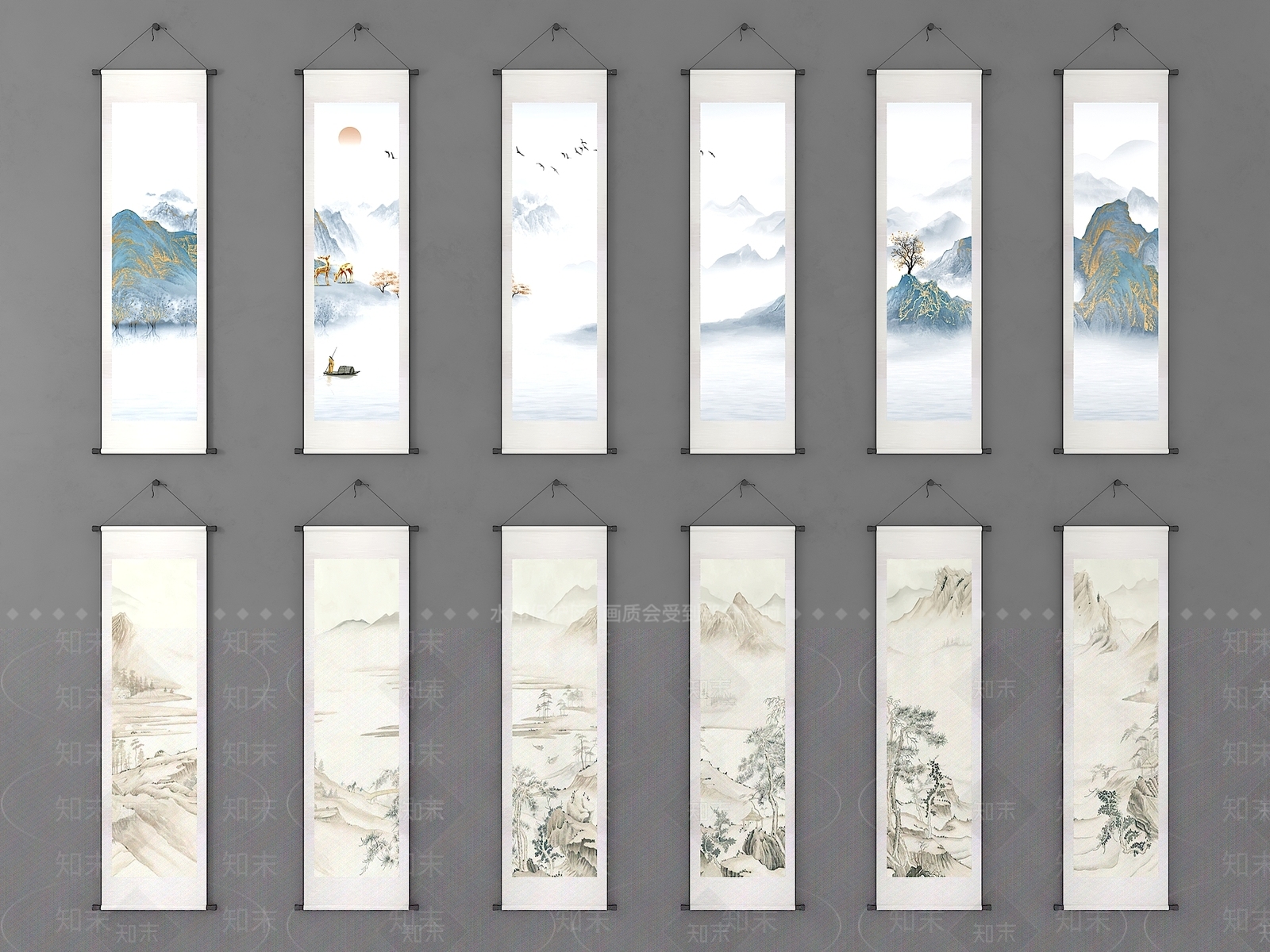 新中式卷轴挂画3D模型下载【ID:1153619737】