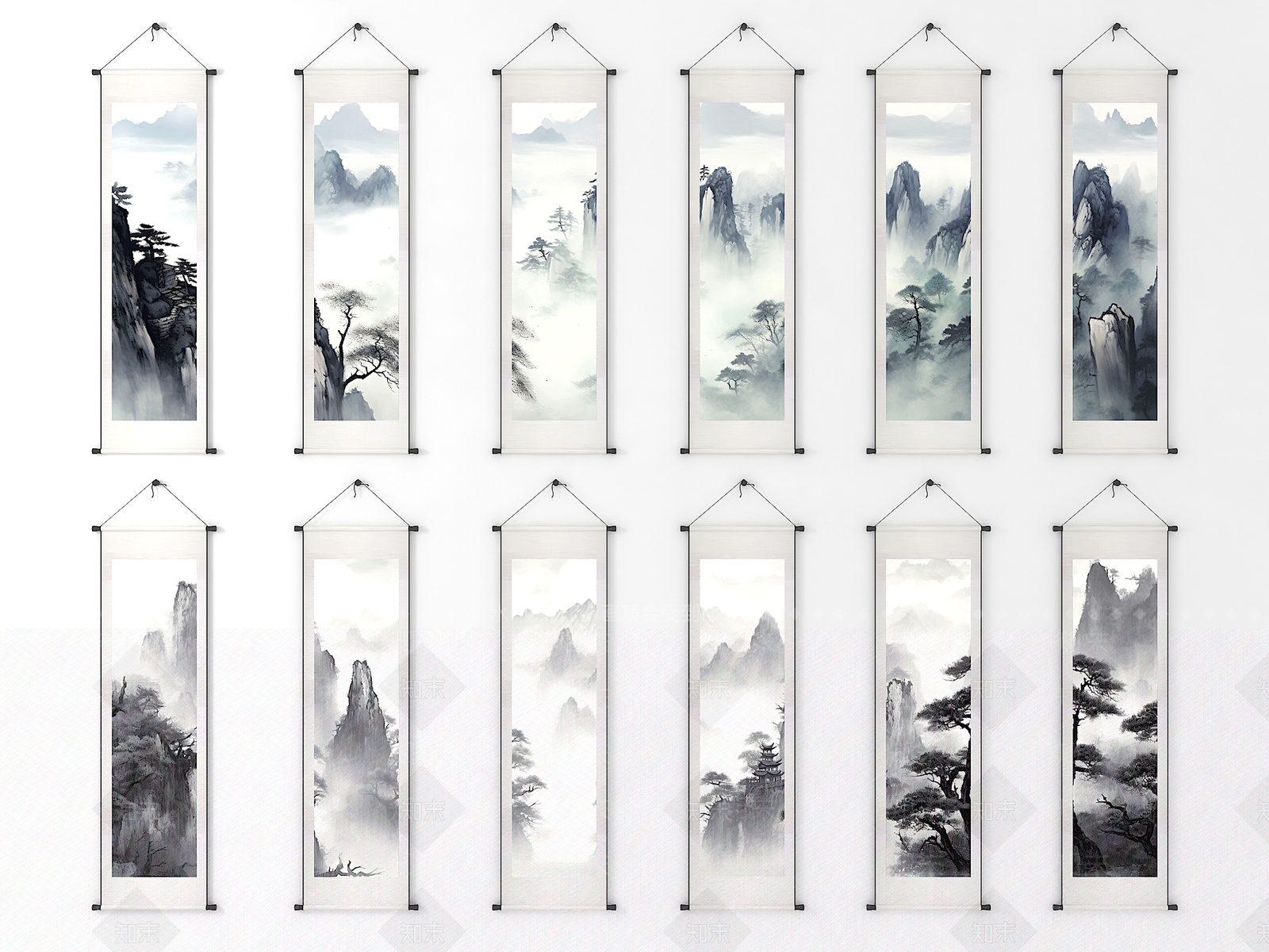 新中式卷轴挂画3D模型下载【ID:1153620054】