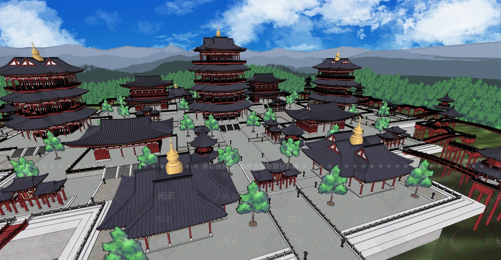 中式风格寺庙SU模型下载【ID:1153627518】