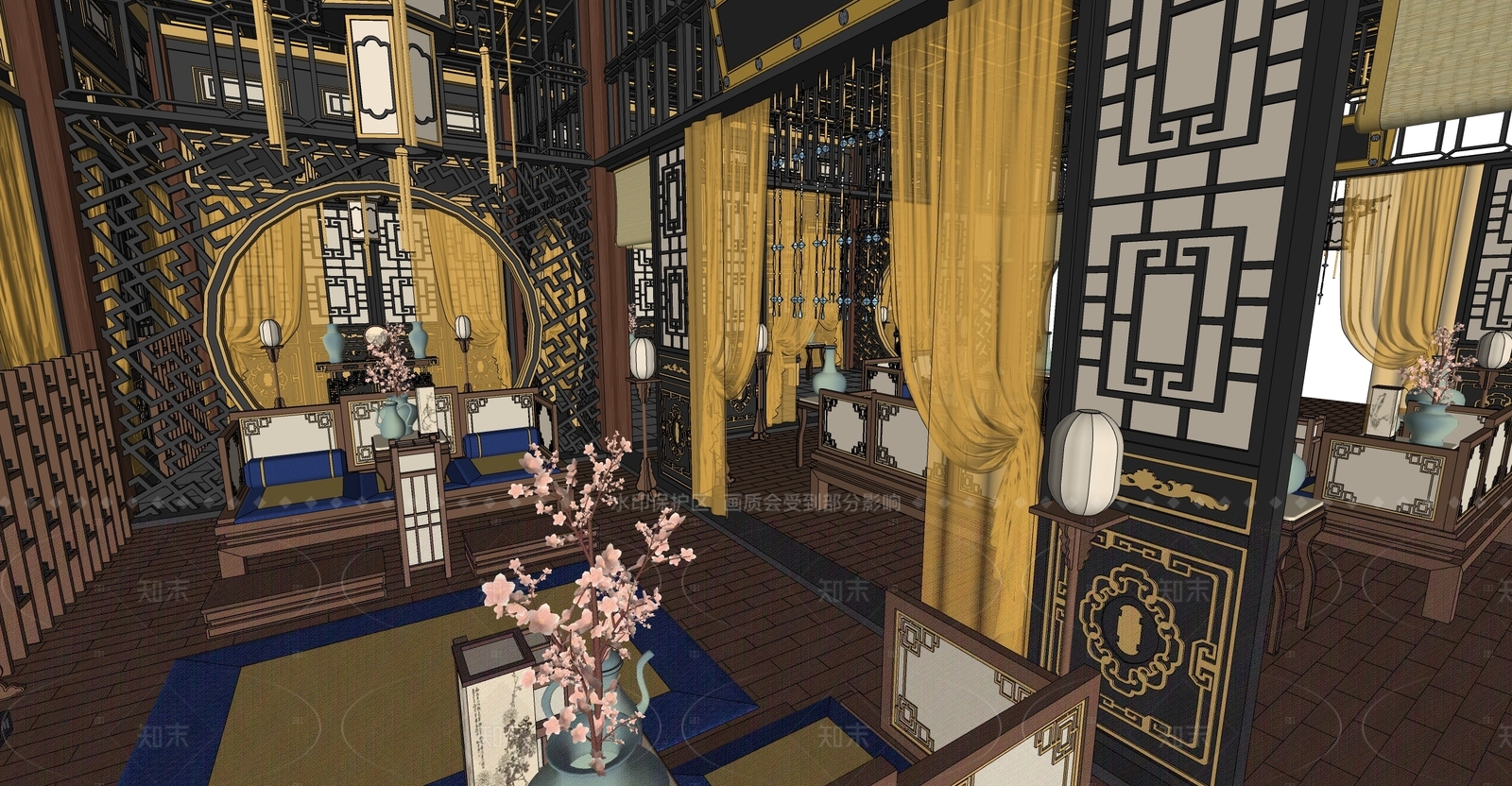 中式家居客厅SU模型下载【ID:1216074787】