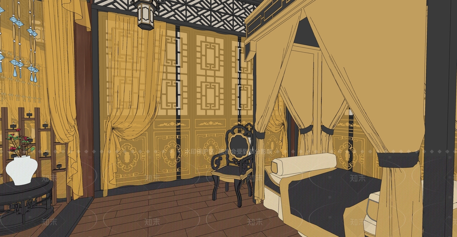 中式家居卧室SU模型下载【ID:1215959073】