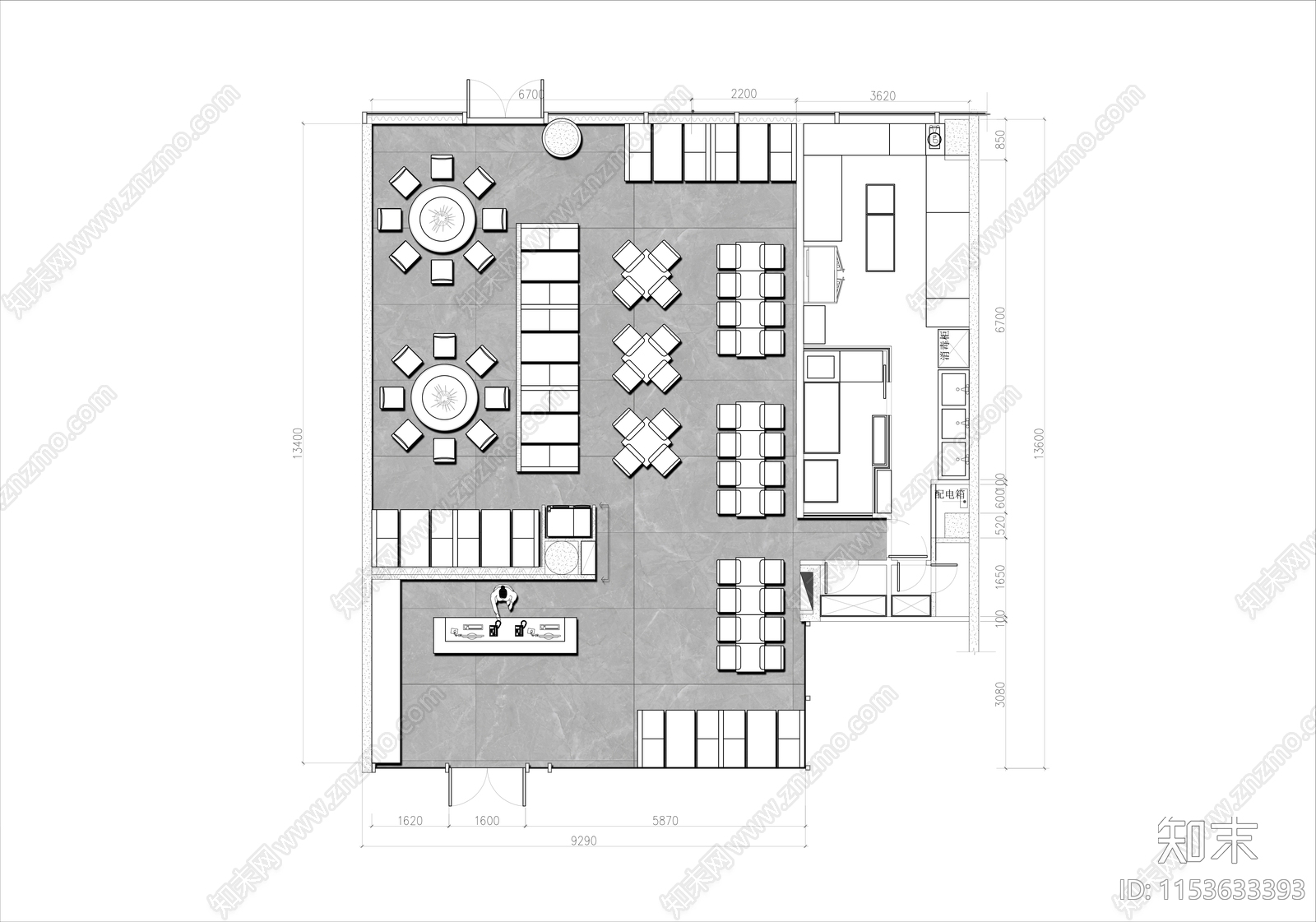 150㎡港式餐厅平面布置图施工图下载【ID:1153633393】