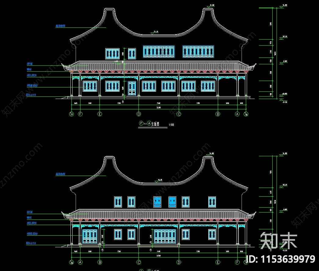 仿古寺庙建cad施工图下载【ID:1153639979】