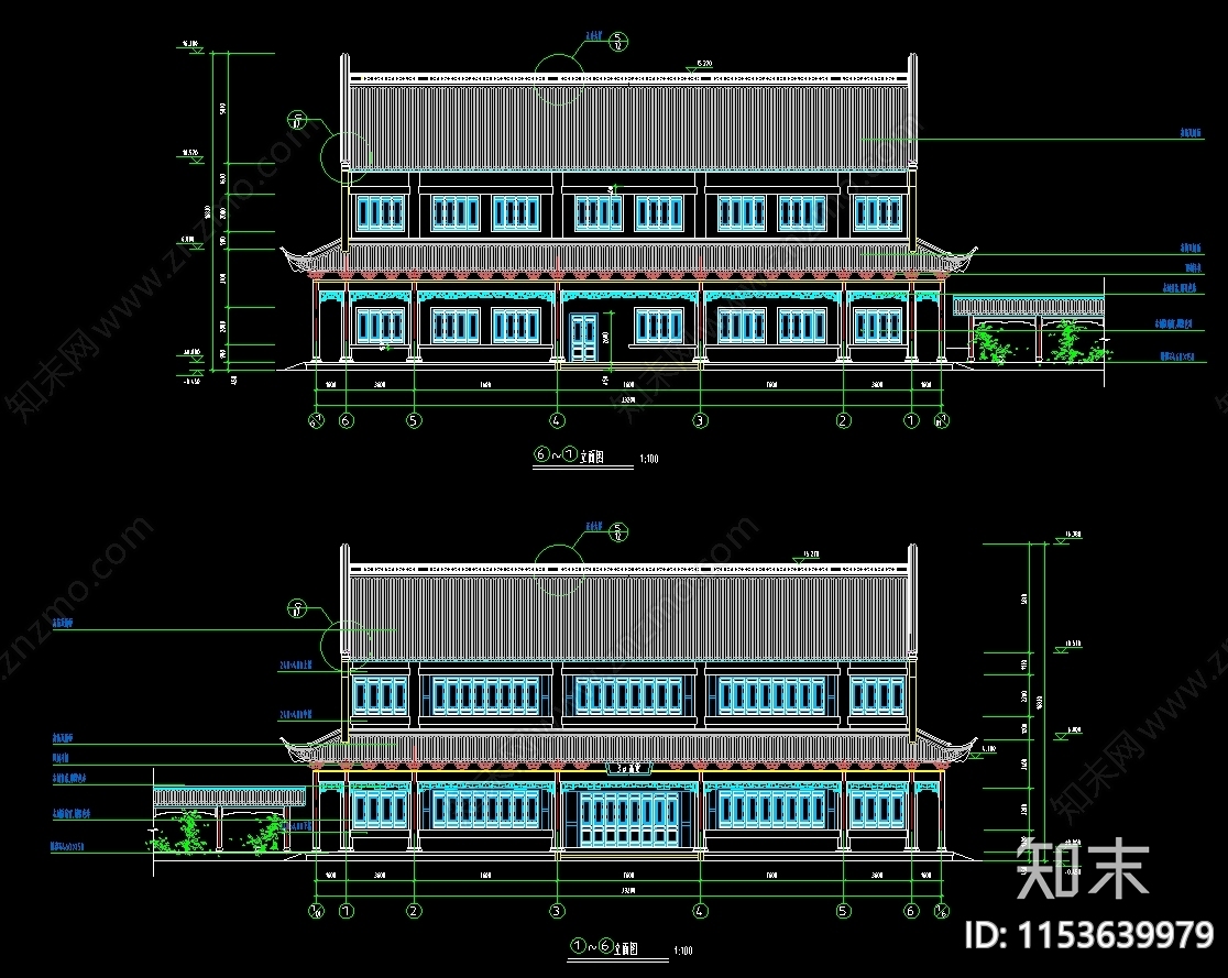 仿古寺庙建cad施工图下载【ID:1153639979】