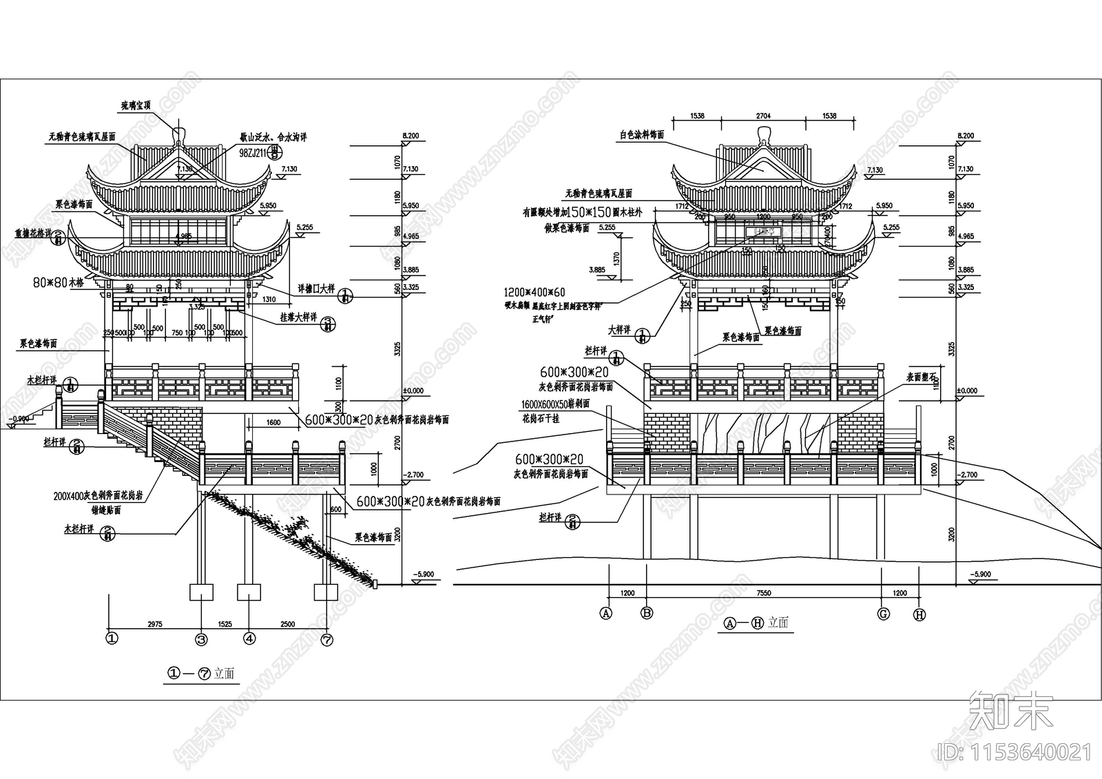 仿古建筑古亭cad施工图下载【ID:1153640021】