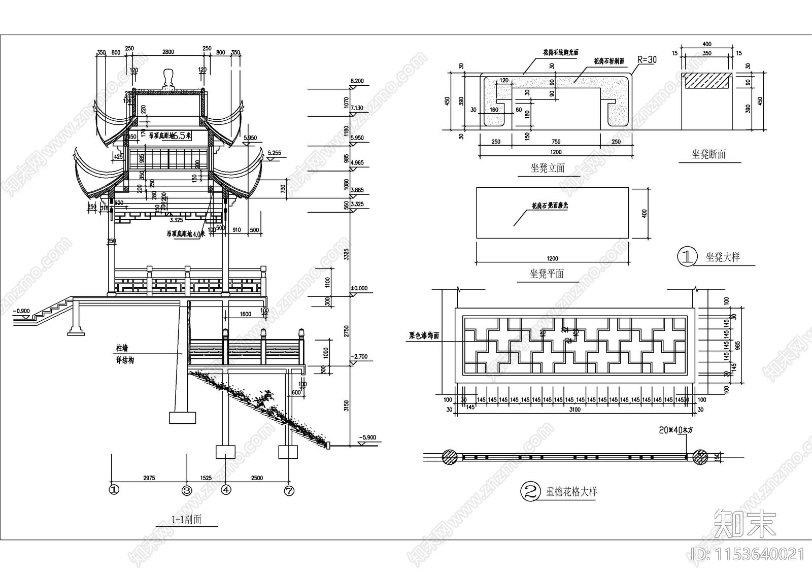 仿古建筑古亭cad施工图下载【ID:1153640021】