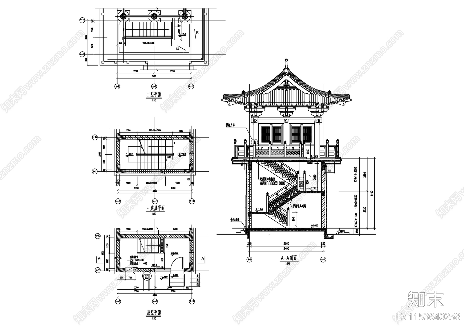 仿古山门建筑cad施工图下载【ID:1153640258】