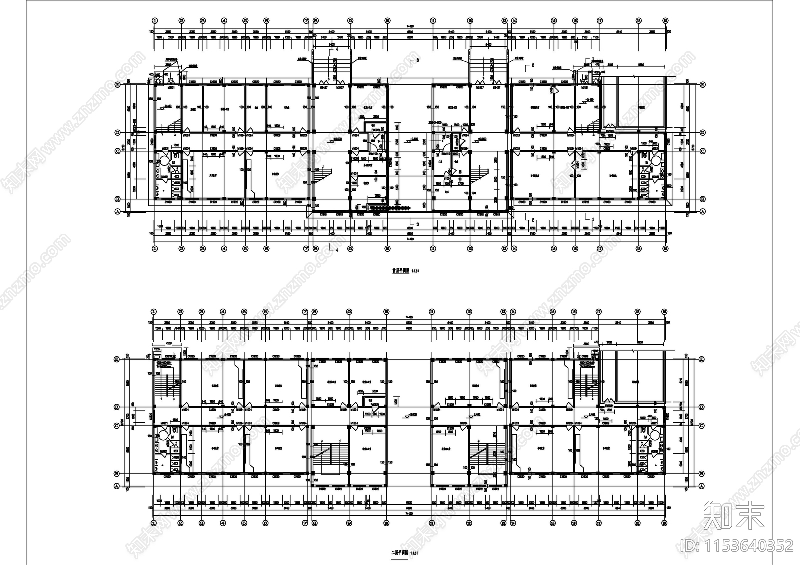 仿古中学教学楼cad施工图下载【ID:1153640352】