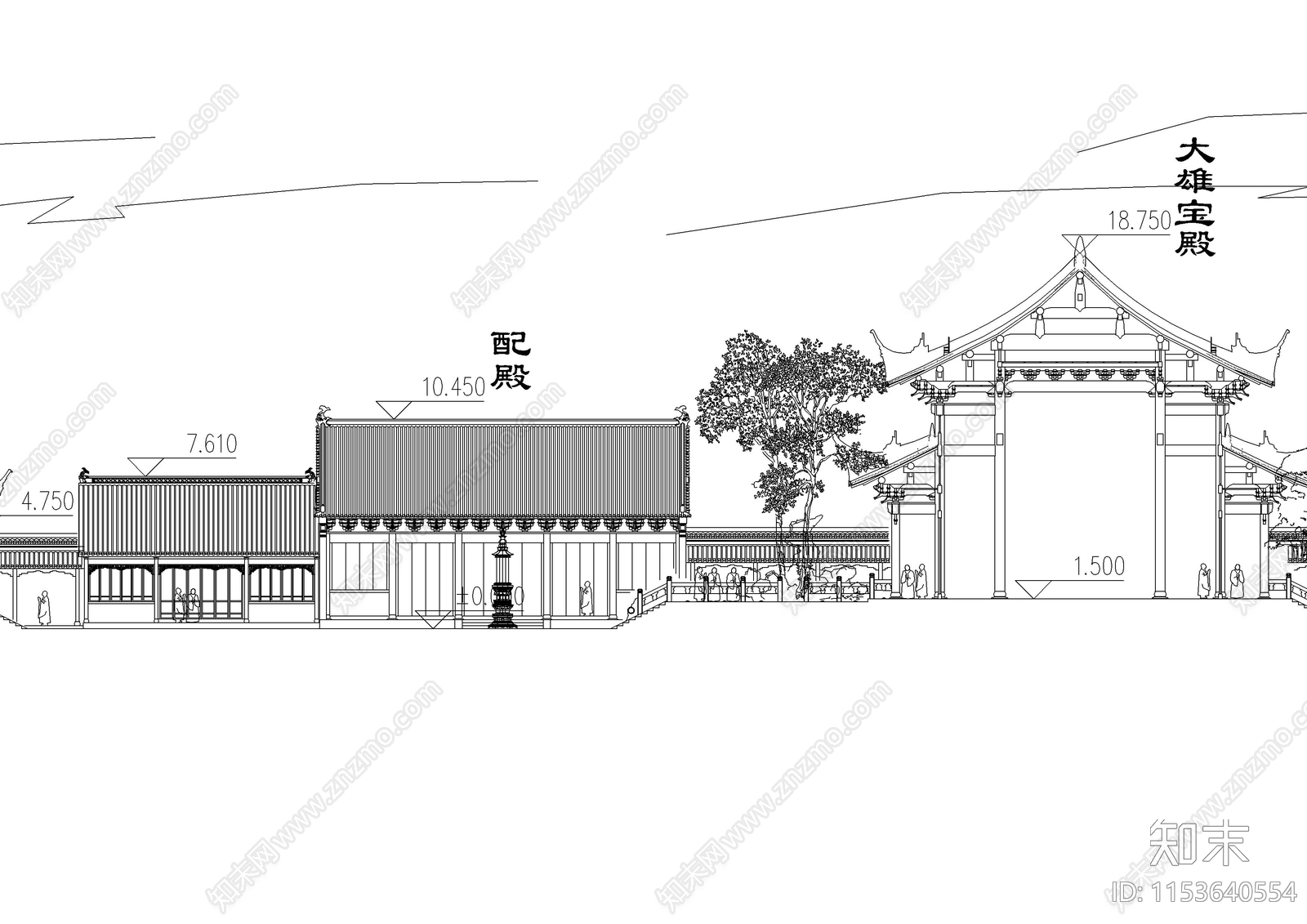 古寺庙建筑设计方案图cad施工图下载【ID:1153640554】