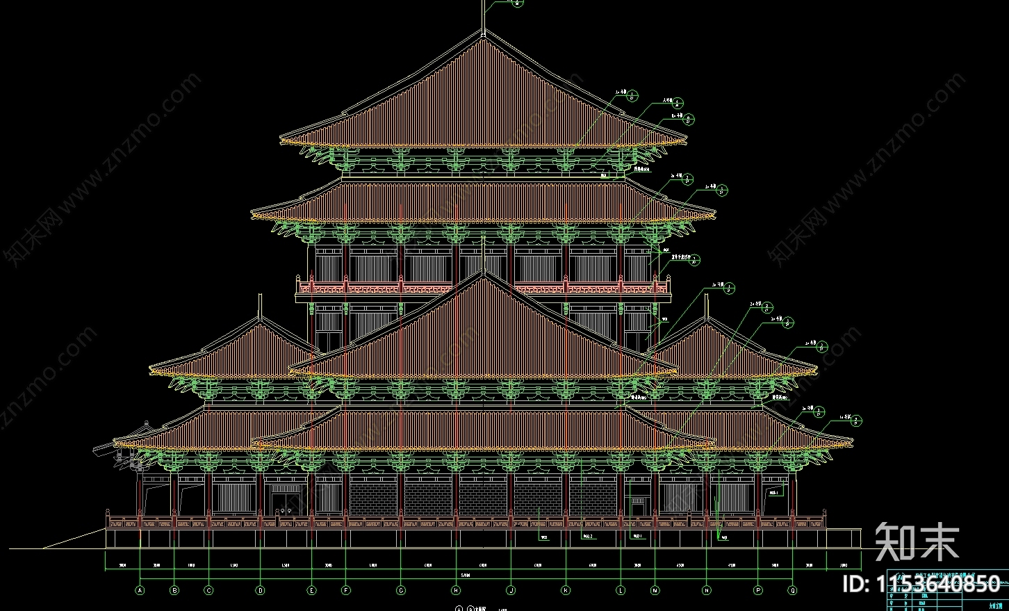 景区大殿建筑成套建筑设计cad施工图下载【ID:1153640850】