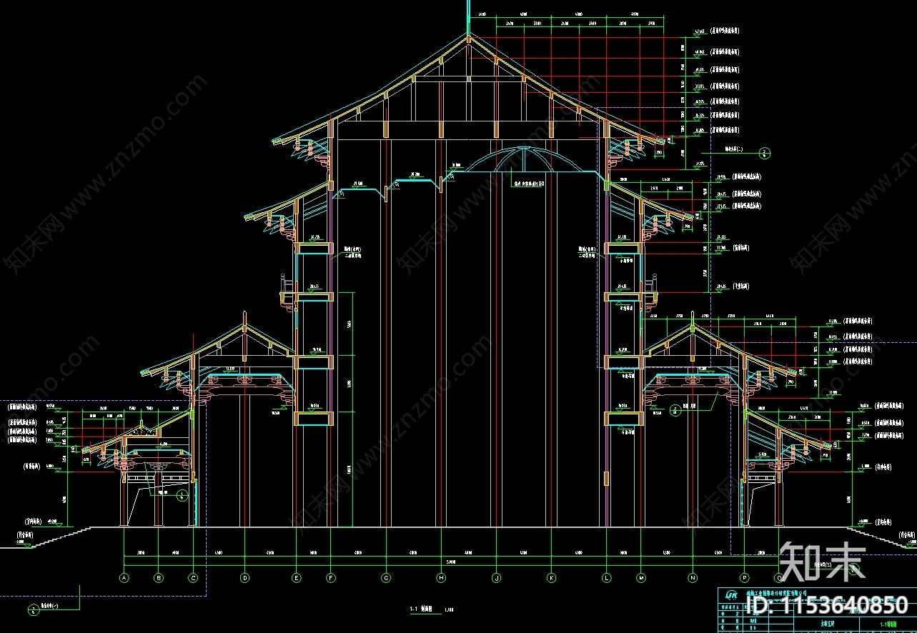 景区大殿建筑成套建筑设计cad施工图下载【ID:1153640850】