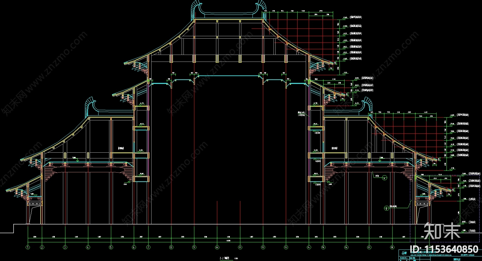 景区大殿建筑成套建筑设计cad施工图下载【ID:1153640850】