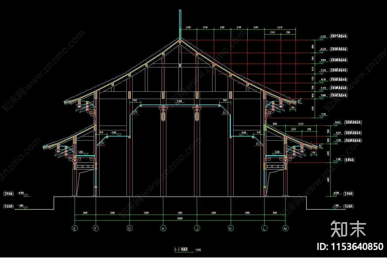 景区大殿建筑成套建筑设计cad施工图下载【ID:1153640850】