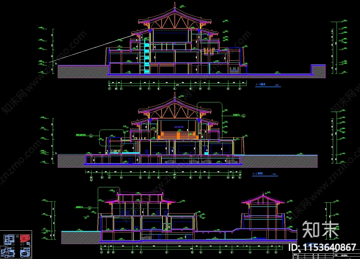 仿唐建筑商业电影院cad施工图下载【ID:1153640867】