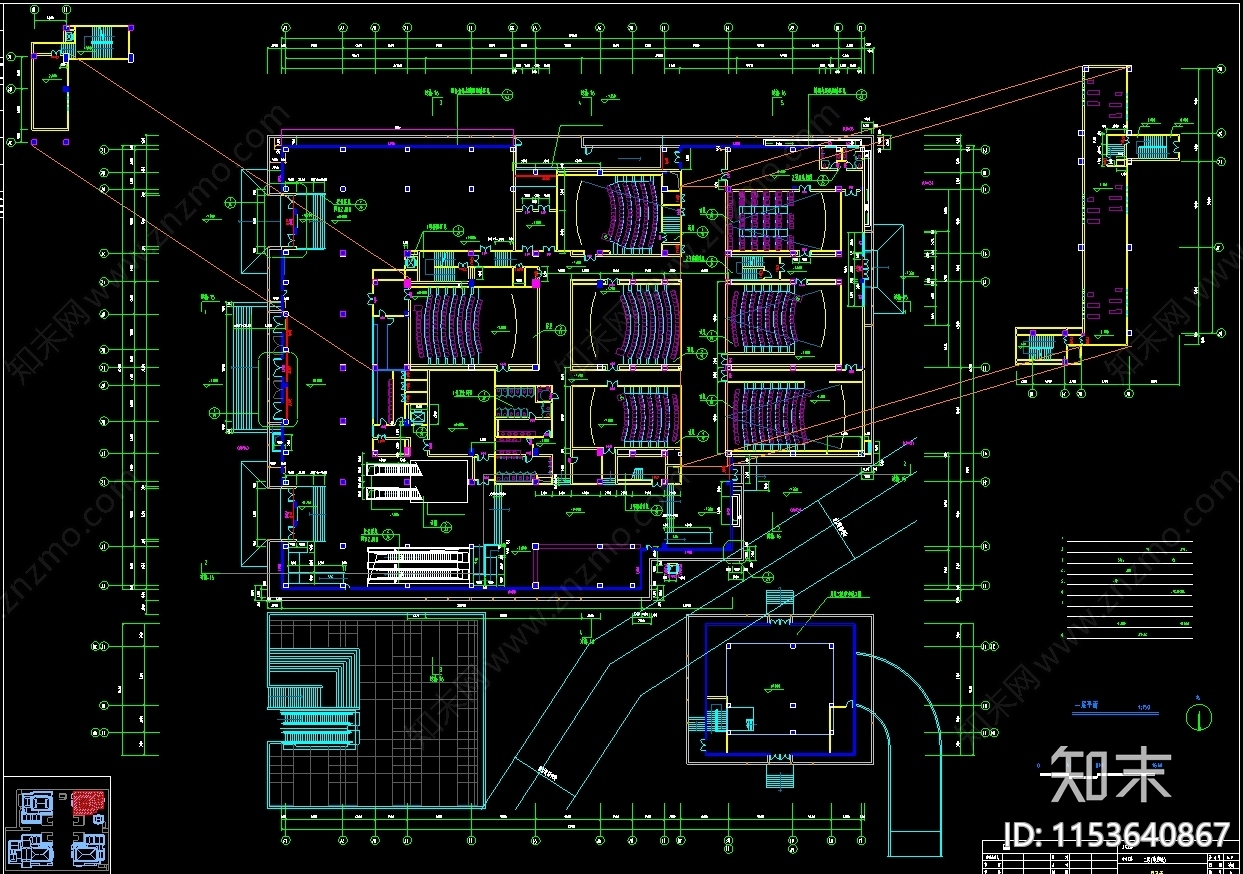 仿唐建筑商业电影院cad施工图下载【ID:1153640867】