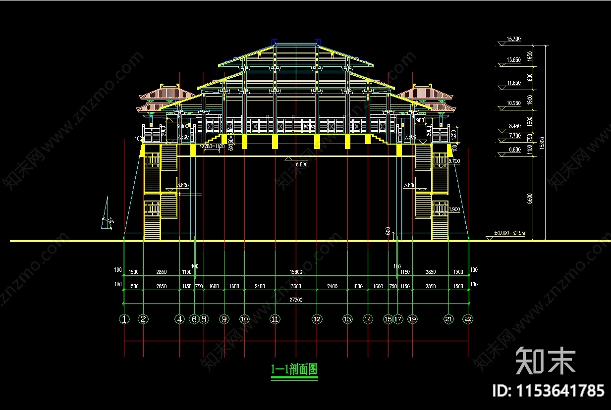 古城景区山门建筑设计cad施工图下载【ID:1153641785】