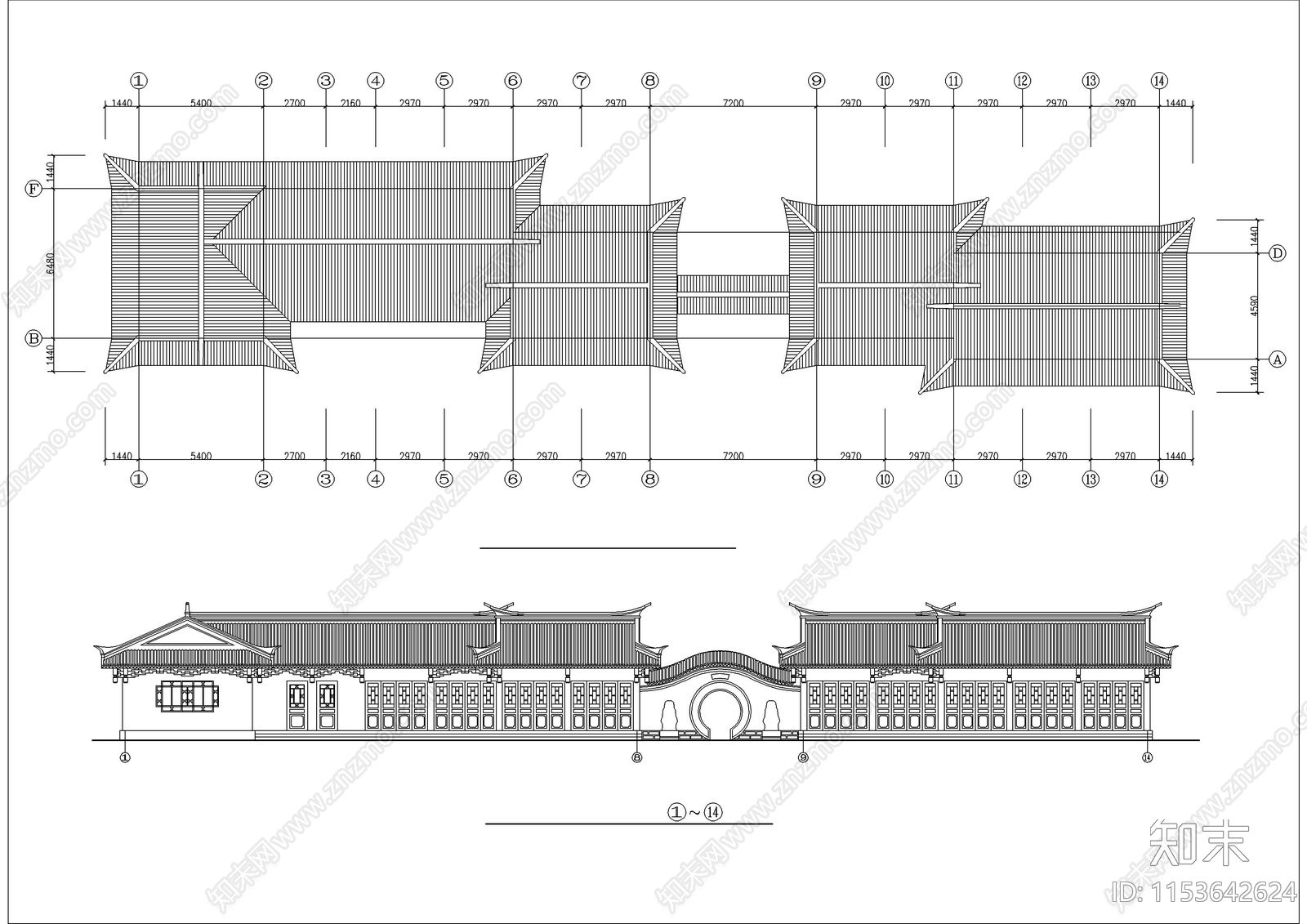 景区商业街仿古建筑设计cad施工图下载【ID:1153642624】