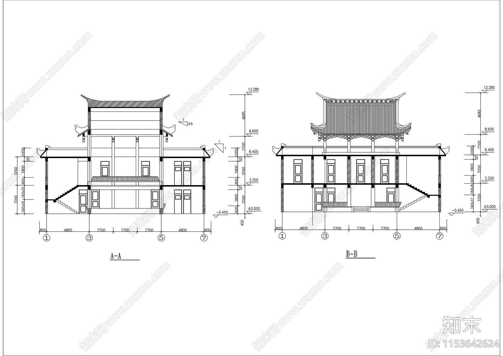 景区商业街仿古建筑设计cad施工图下载【ID:1153642624】