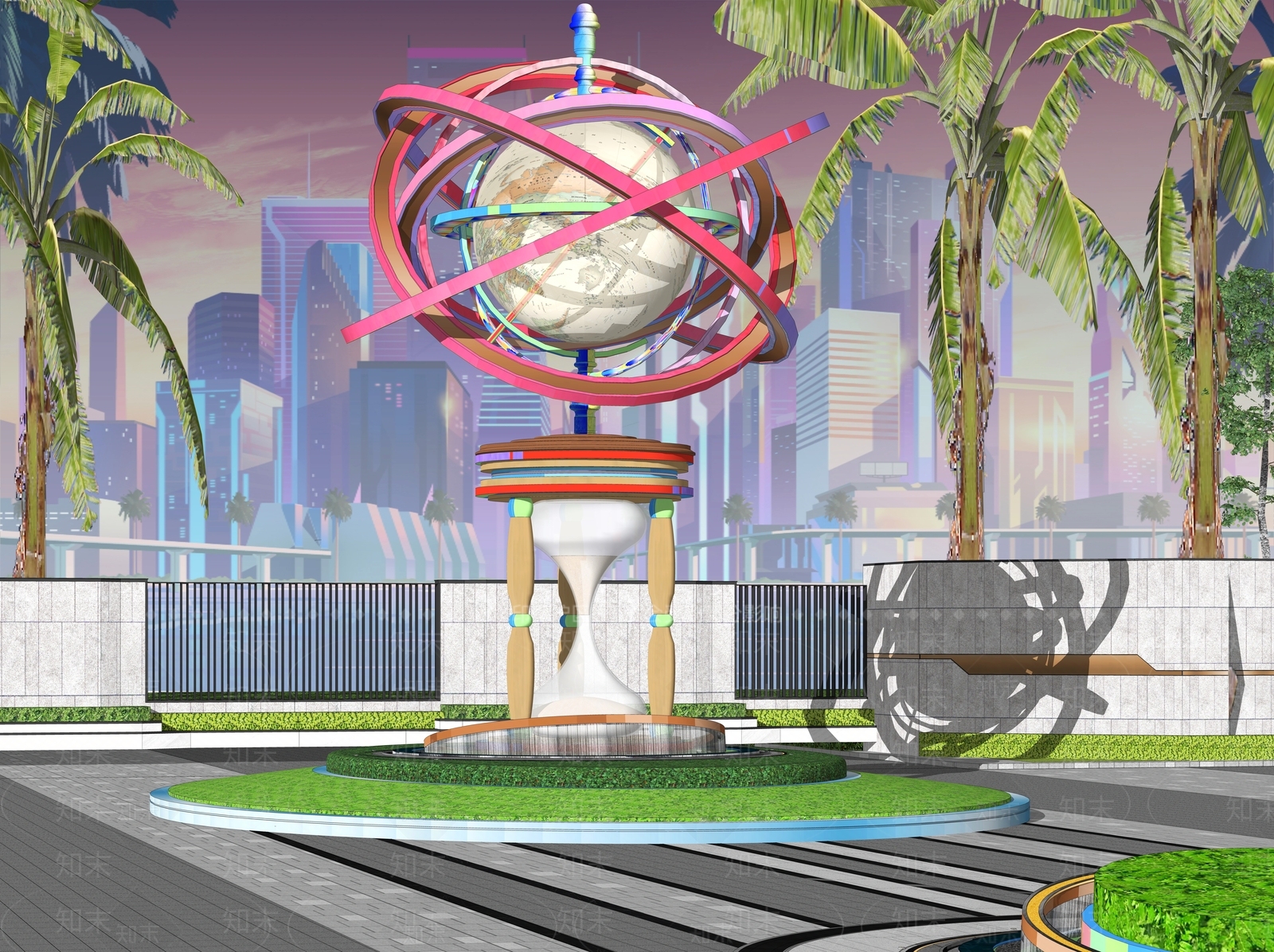 现代球体行星圆环商业雕塑小品SU模型下载【ID:1153645495】