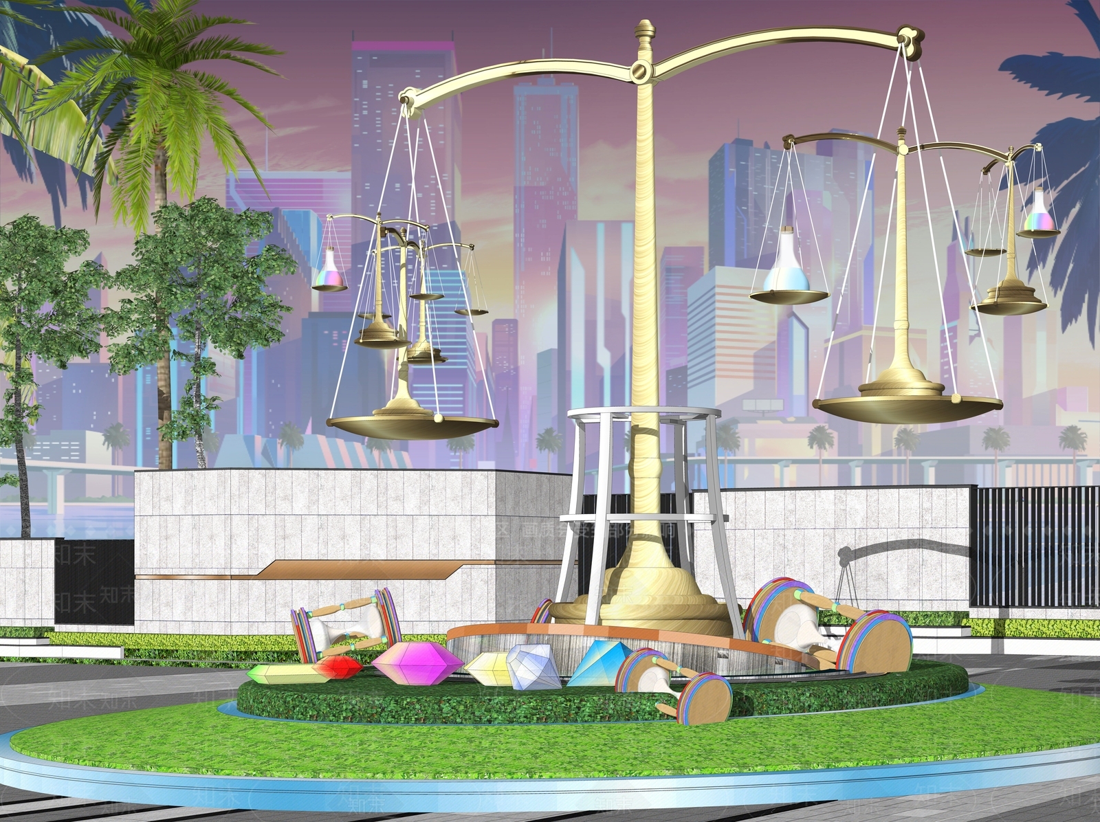 现代天平天秤雕塑小品SU模型下载【ID:1153645574】