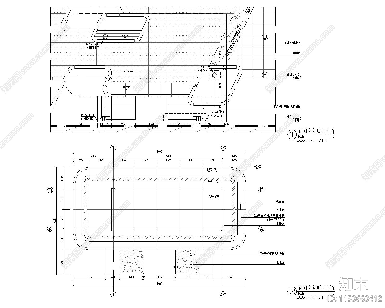 展示区休闲廊架详图cad施工图下载【ID:1153663412】