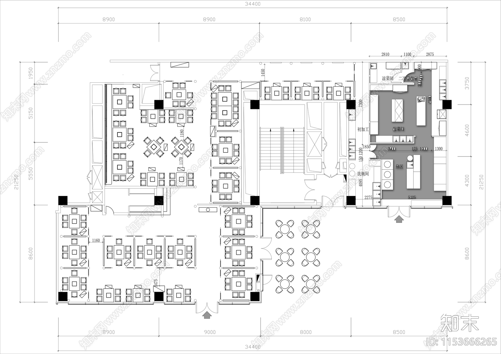 500㎡老中式火锅店平面布置图cad施工图下载【ID:1153666265】