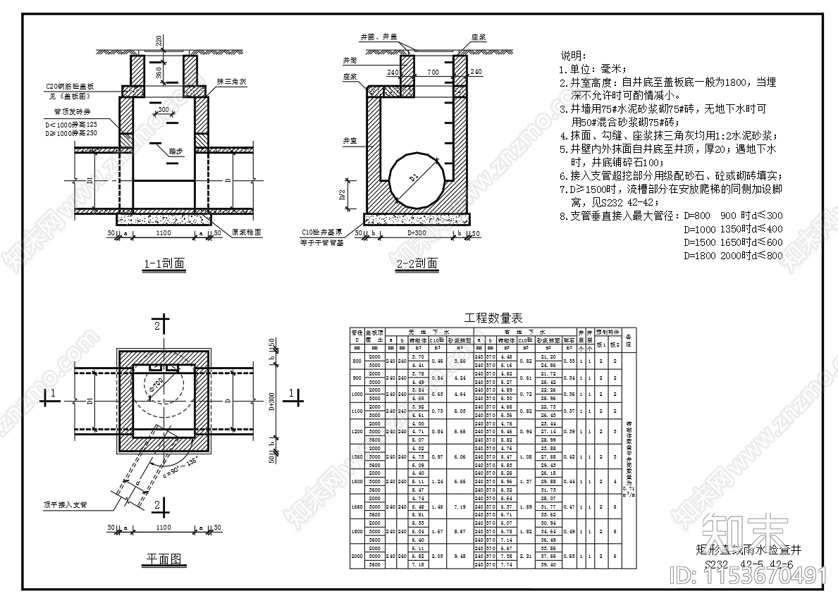 雨水污水检查井设计详图cad施工图下载【ID:1153670491】