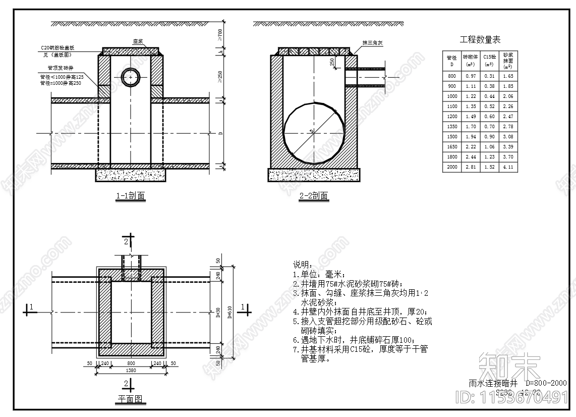 雨水污水检查井设计详图cad施工图下载【ID:1153670491】