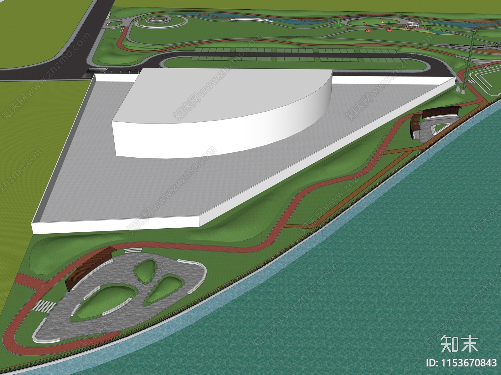 现代滨水景观公园SU模型下载【ID:1153670843】