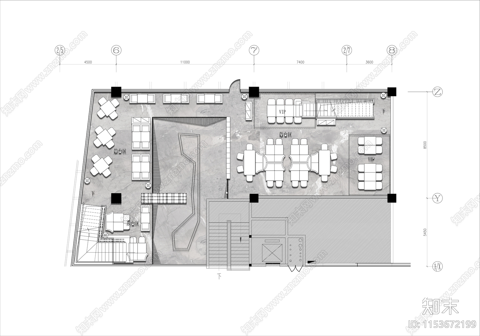 300㎡港式餐厅平面布置图施工图下载【ID:1153672199】