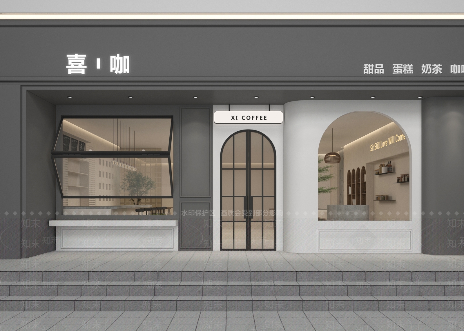 现代简约咖啡店门头门面3D模型下载【ID:1153674217】