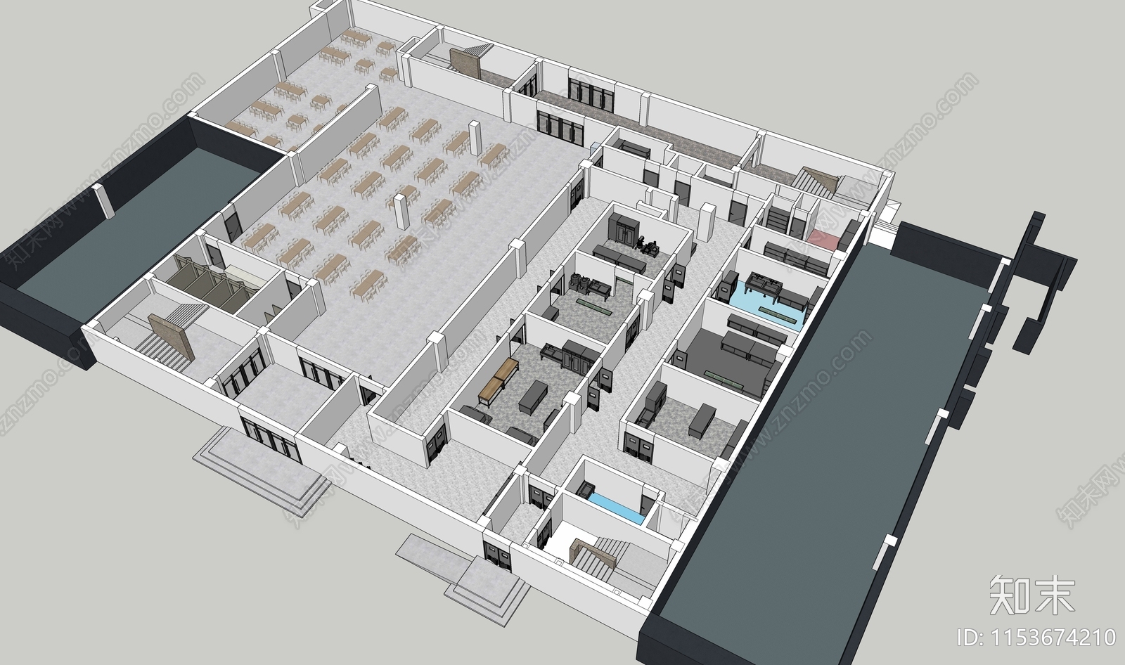 现代餐饮店鸟瞰后厨SU模型下载【ID:1153674210】