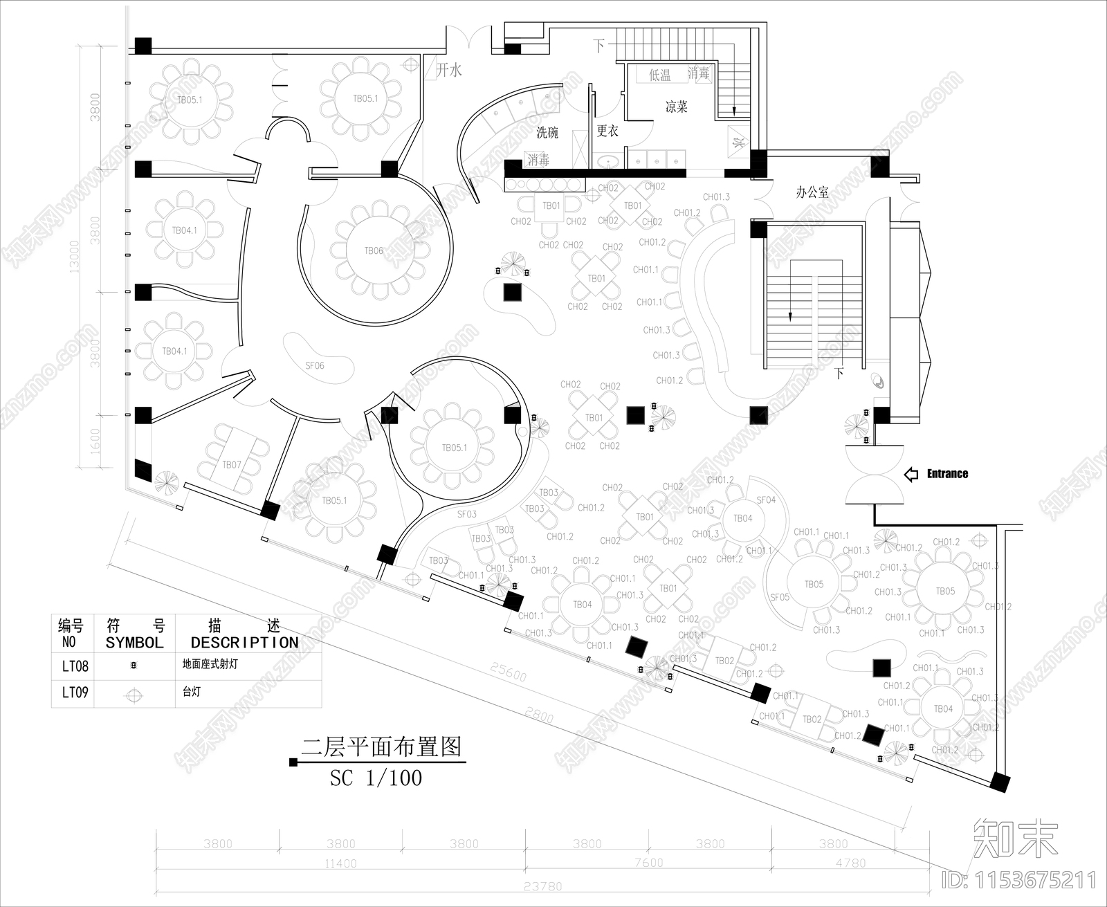 餐厅设计cad施工图下载【ID:1153675211】