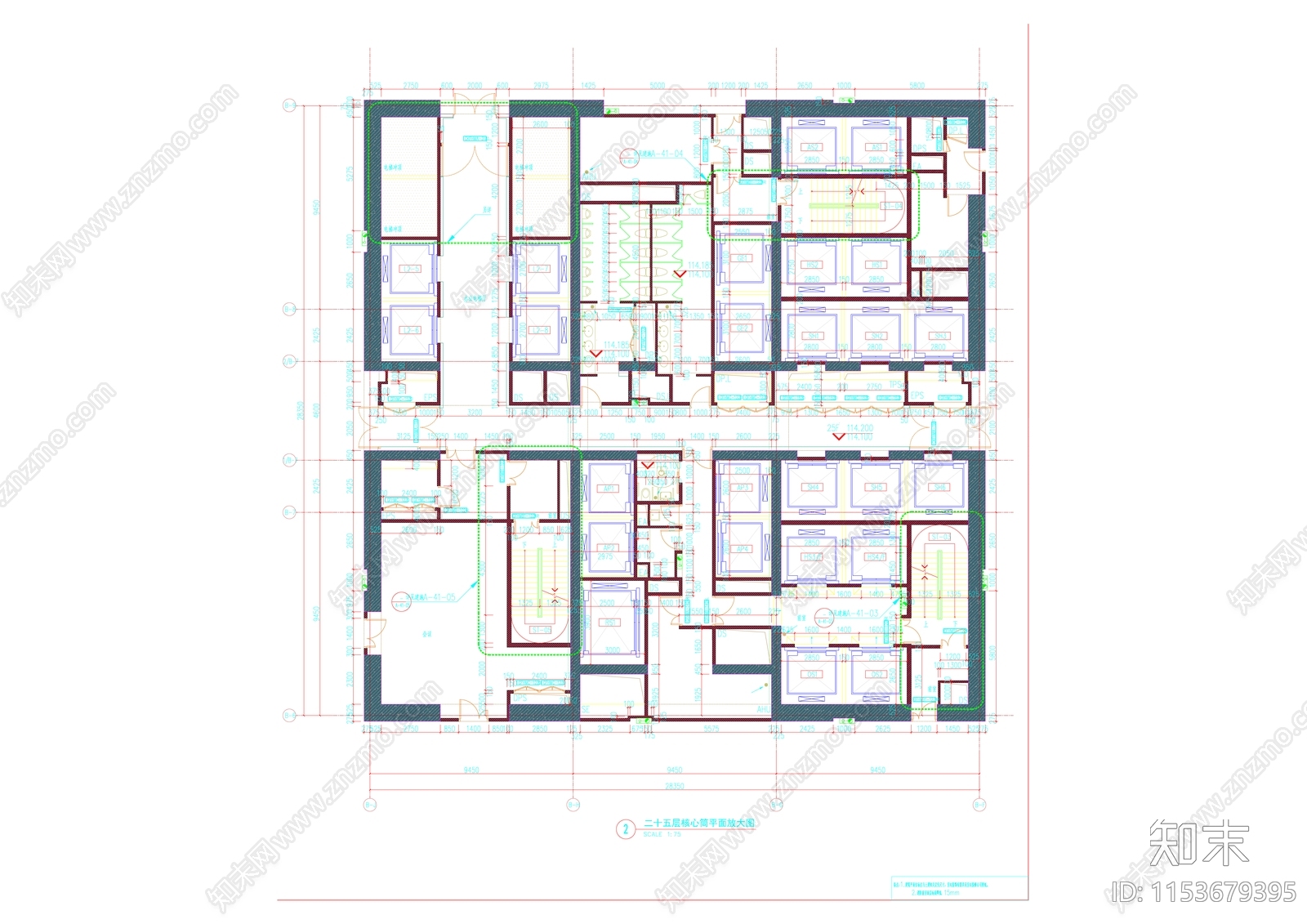 438米超高办公楼cad施工图下载【ID:1153679395】