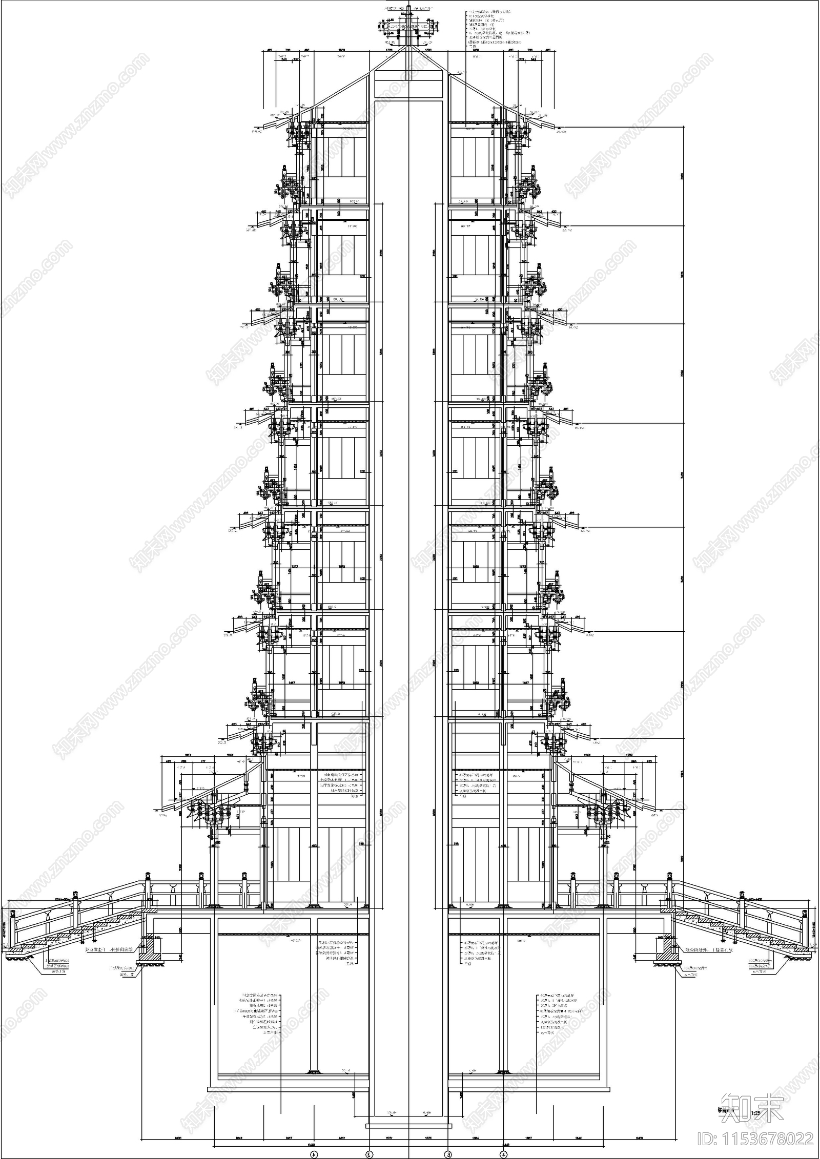 景区仿古七层塔全套建筑设计cad施工图下载【ID:1153678022】