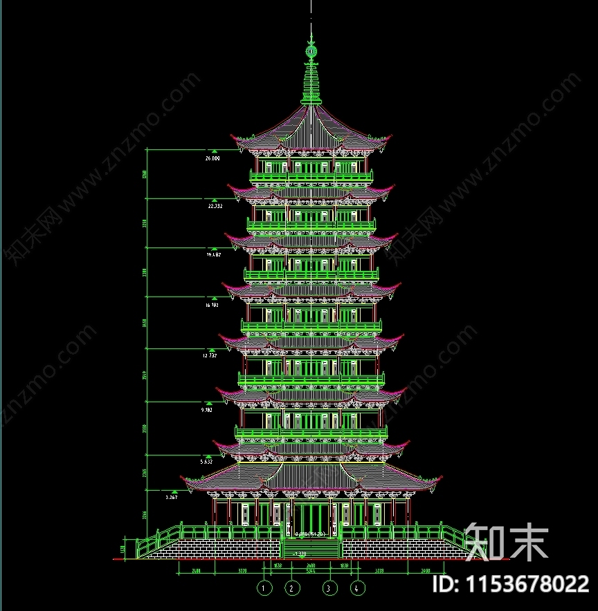 景区仿古七层塔全套建筑设计cad施工图下载【ID:1153678022】