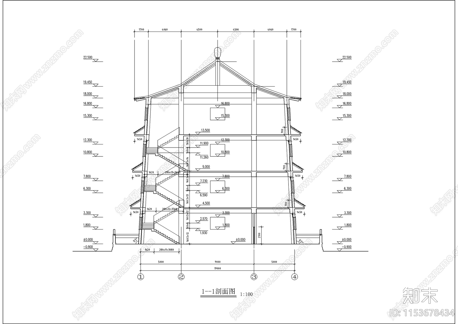 仿古建筑佛塔建筑cad施工图下载【ID:1153678434】