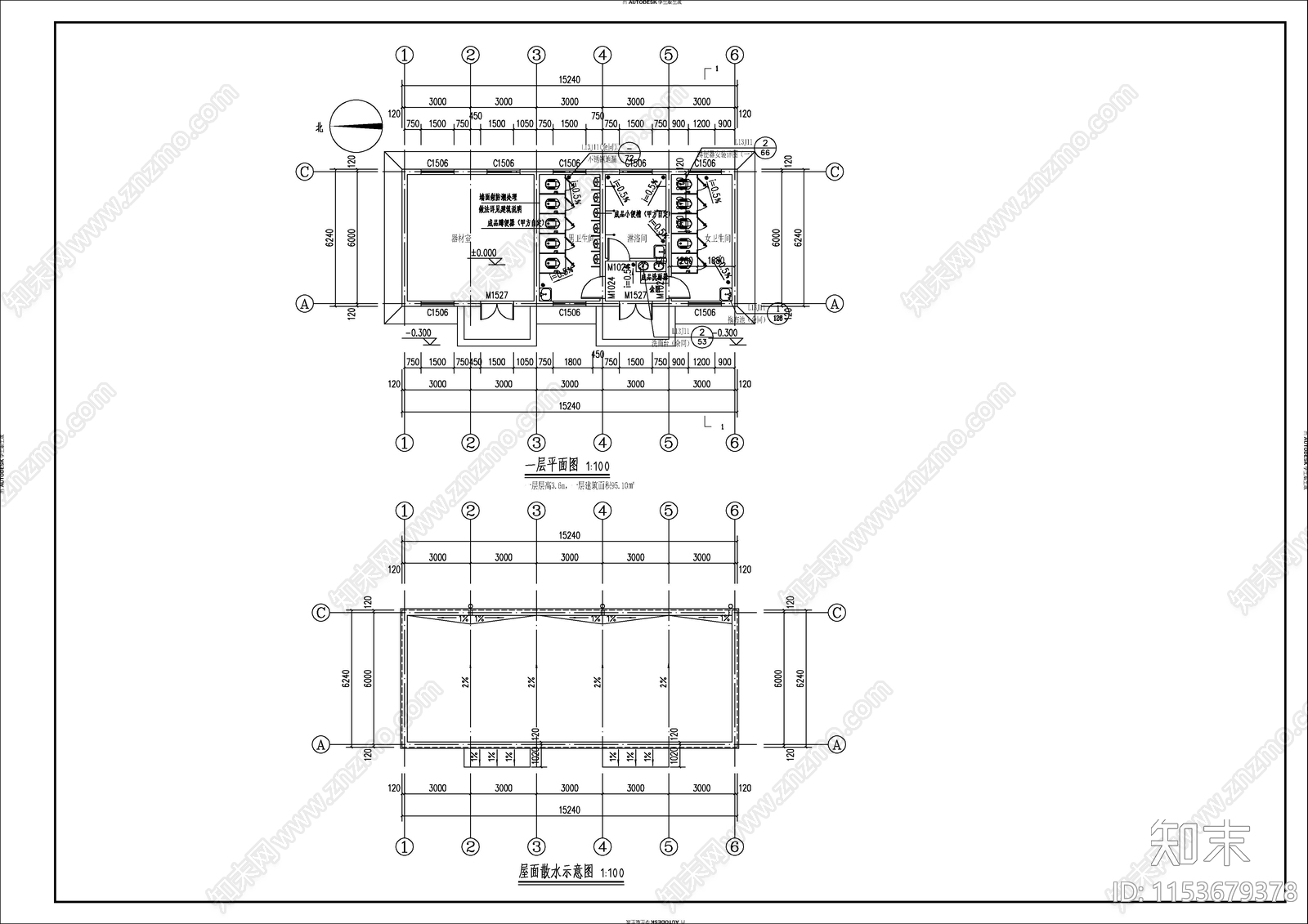 体育中心公共厕所建筑cad施工图下载【ID:1153679378】