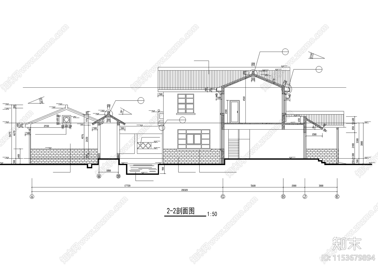 中国古典别墅cad施工图下载【ID:1153679894】