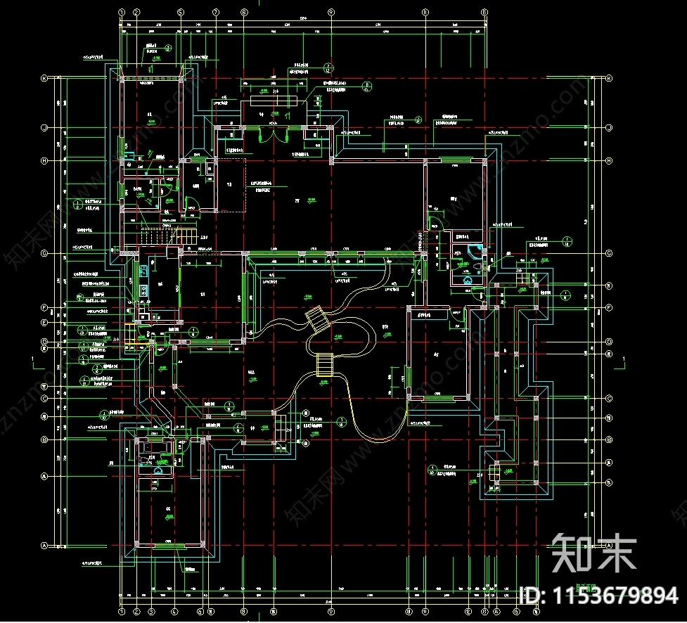 中国古典别墅cad施工图下载【ID:1153679894】