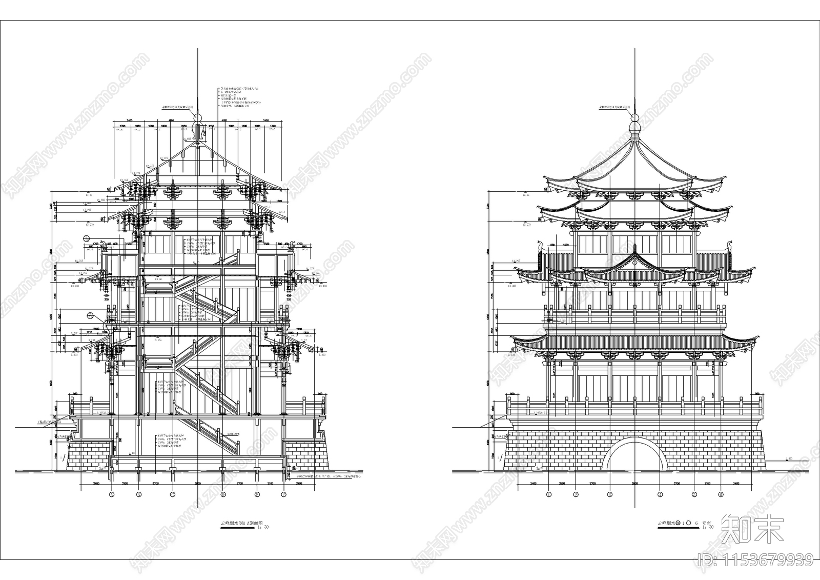 古建烟水阁建筑cad施工图下载【ID:1153679939】