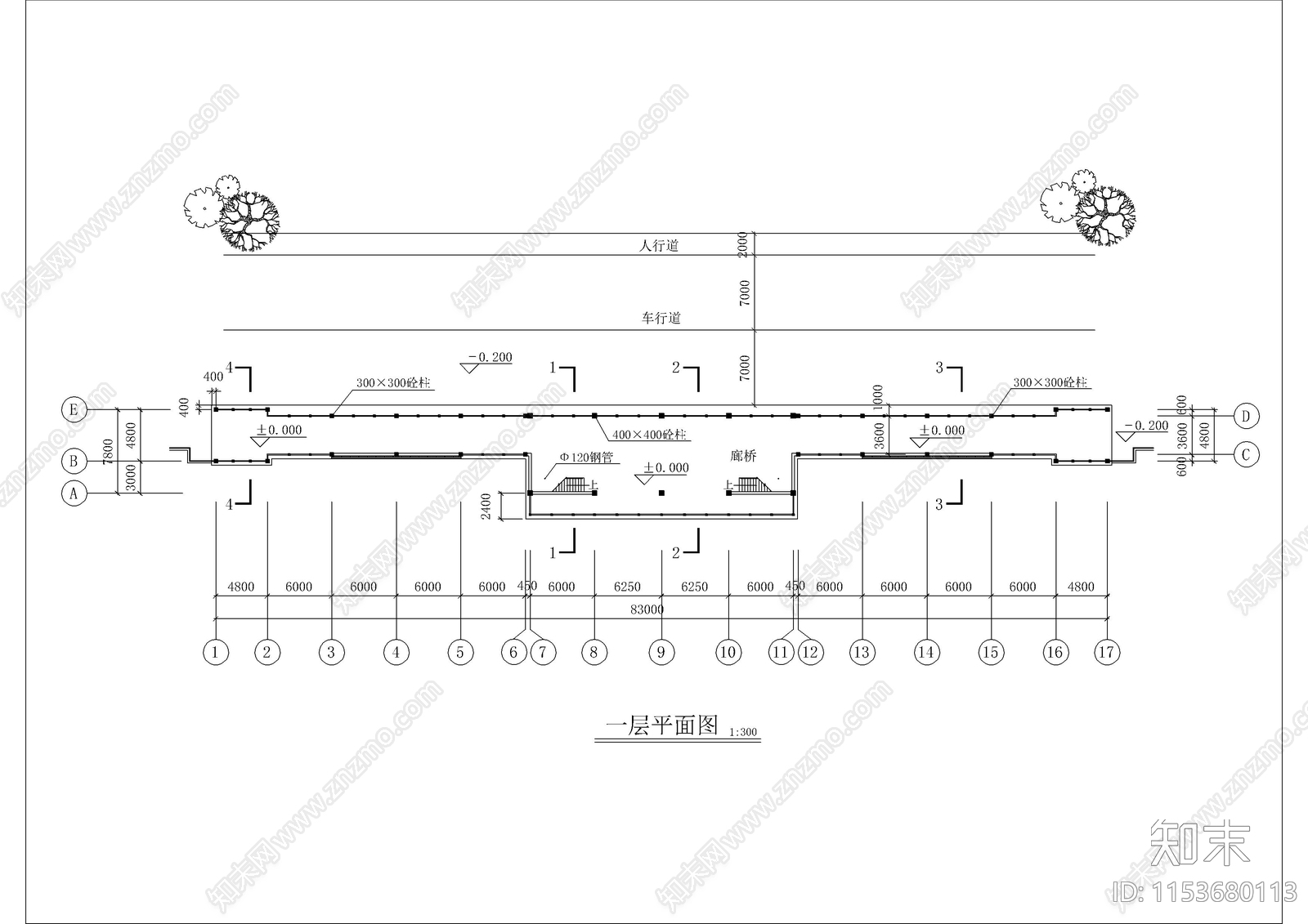 仿古建筑廊桥建筑cad施工图下载【ID:1153680113】