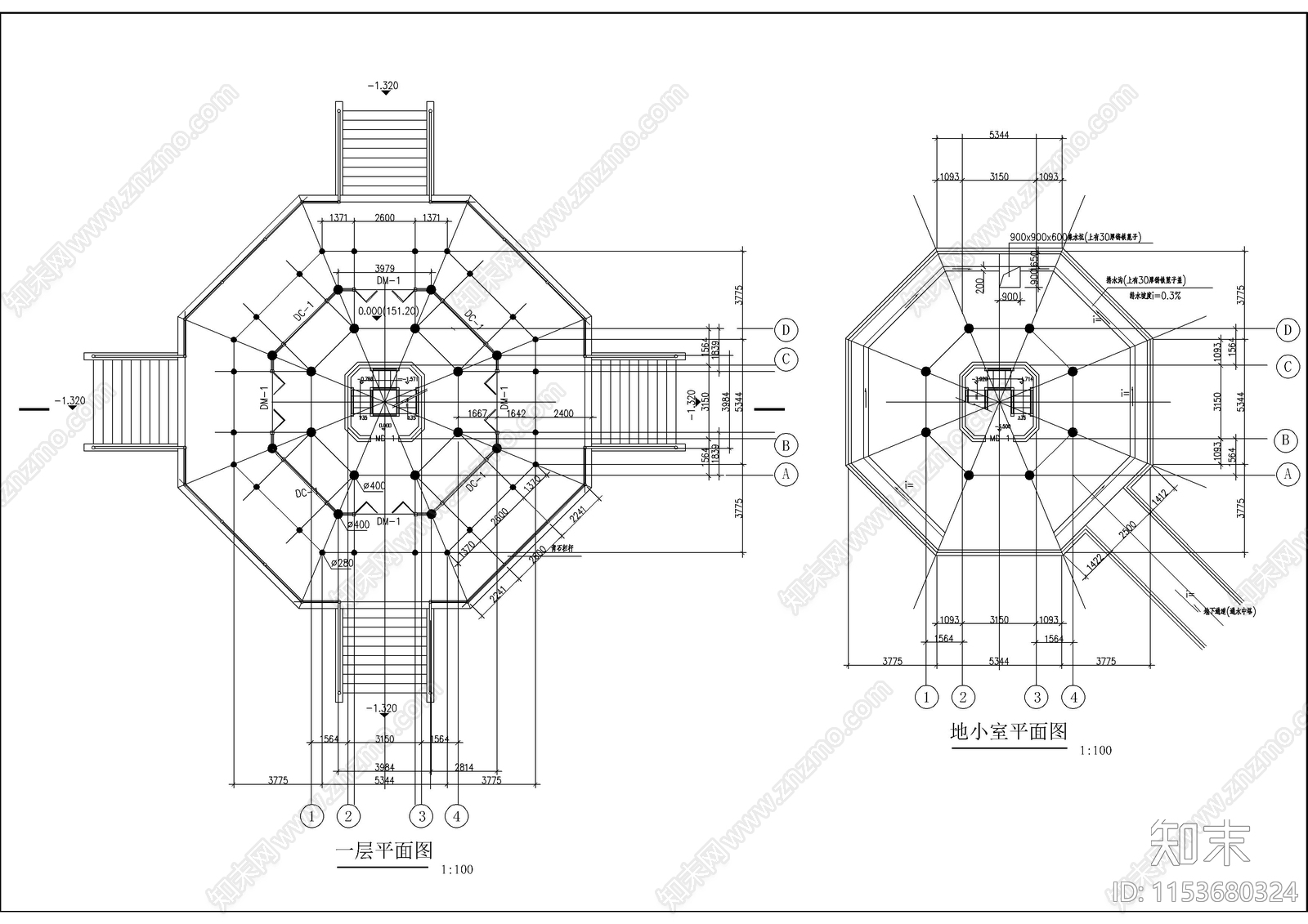 七层古塔建筑cad施工图下载【ID:1153680324】