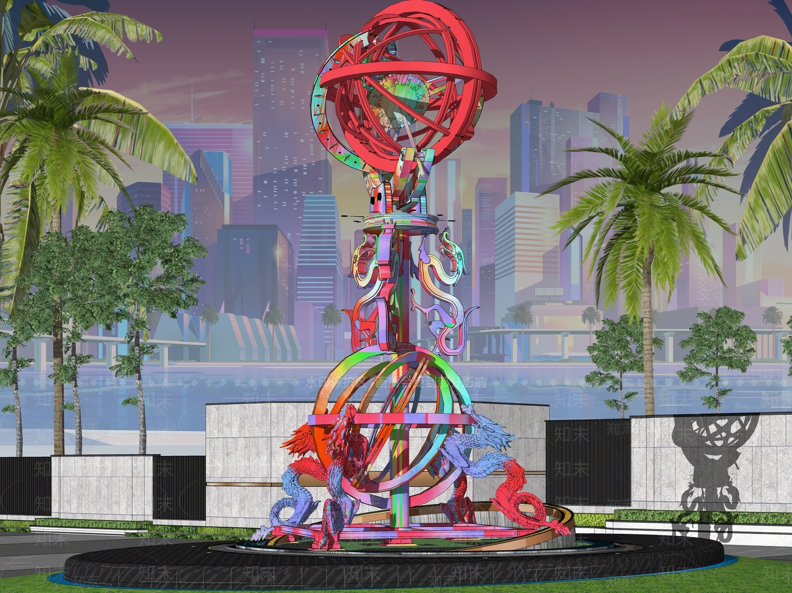 现代龙形浑天仪圆环球体商业景观雕塑小品SU模型下载【ID:1153681970】