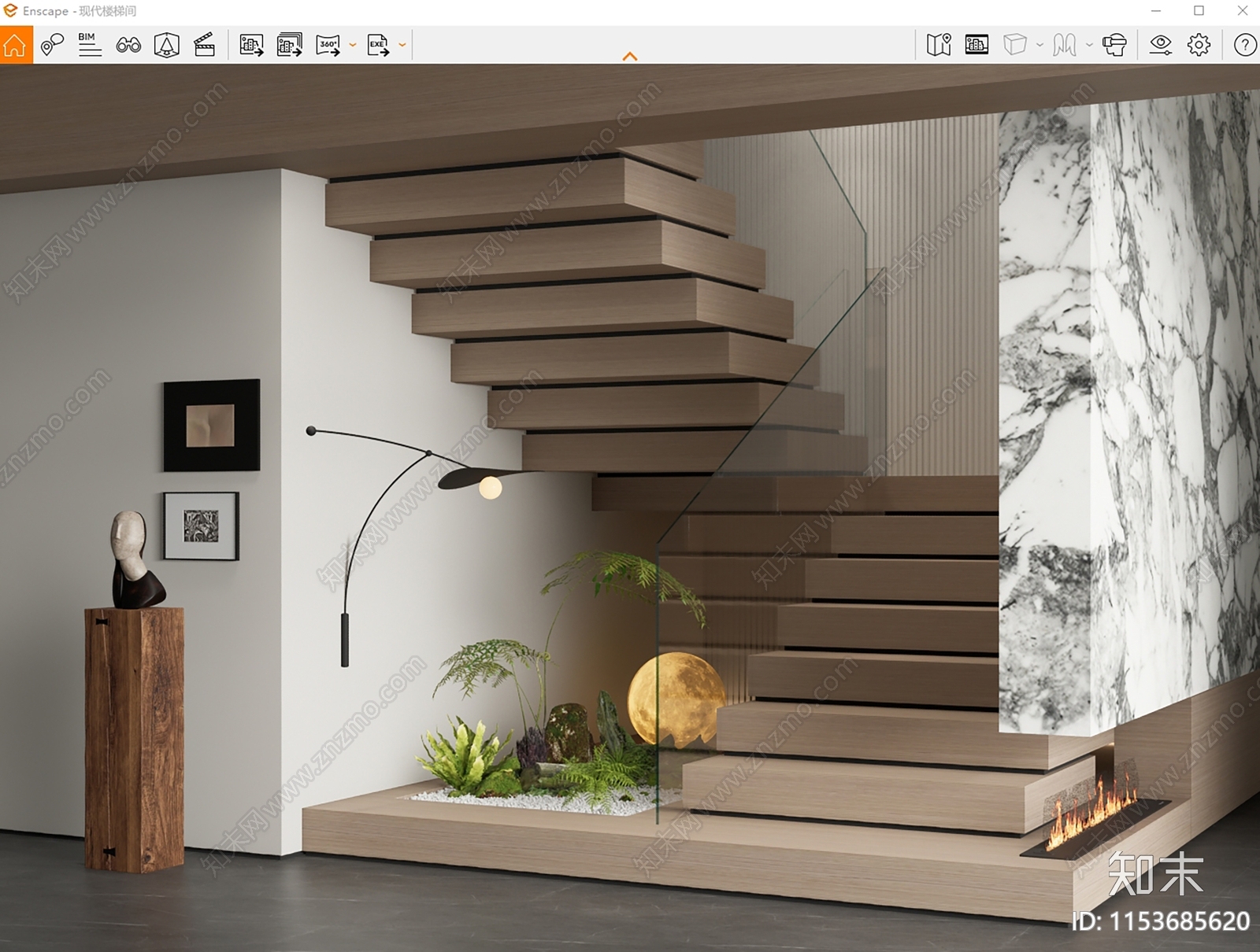 现代楼梯间SU模型下载【ID:1153685620】