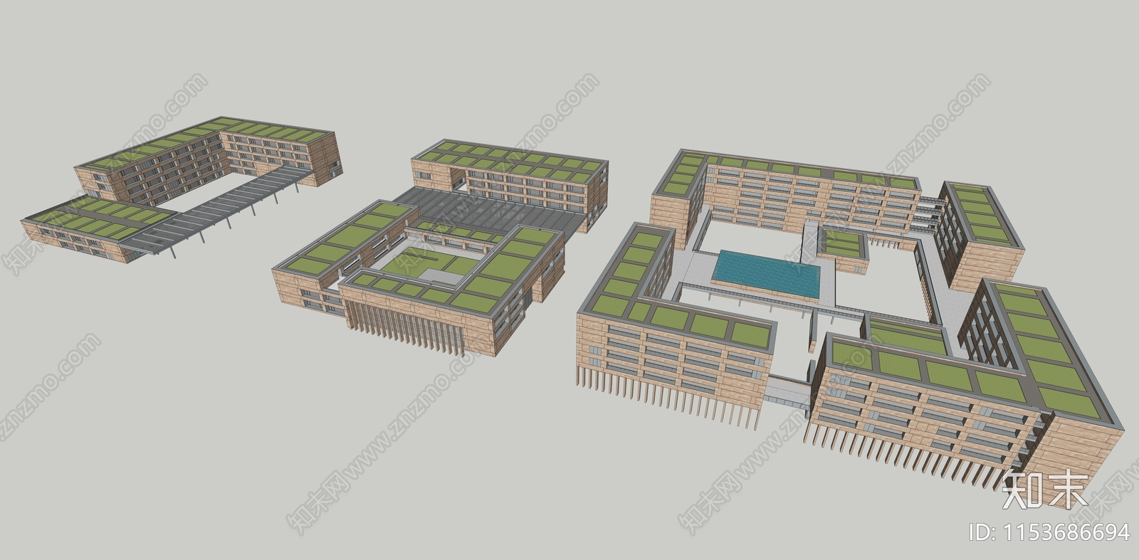 现代教学楼建筑SU模型下载【ID:1153686694】