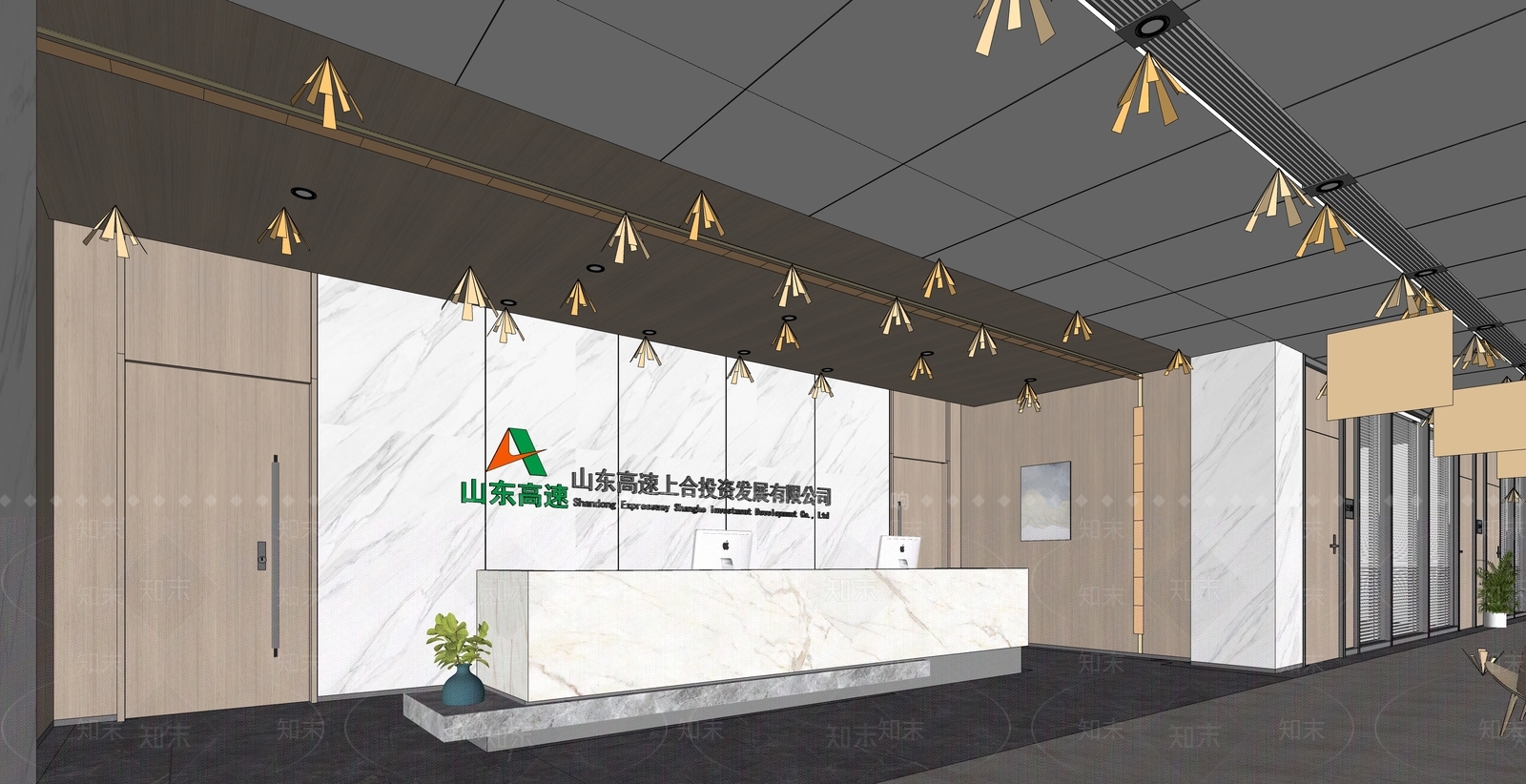 现代办公大堂SU模型下载【ID:1153937580】